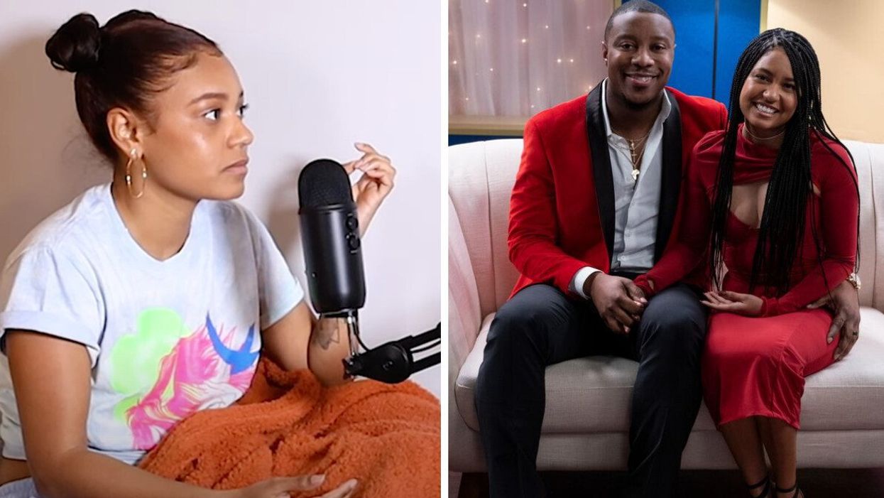 Iyanna McNeely on her Feel in the Blank podcast. Right: Jarrette Jones and Iyanna McNeely at the Season 2 Love Is Blind: After The Altar.