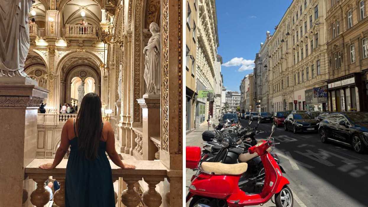 Izabelle Bee à l'Opéra de Vienne. Droite : La ville de Vienne, en Autriche.
