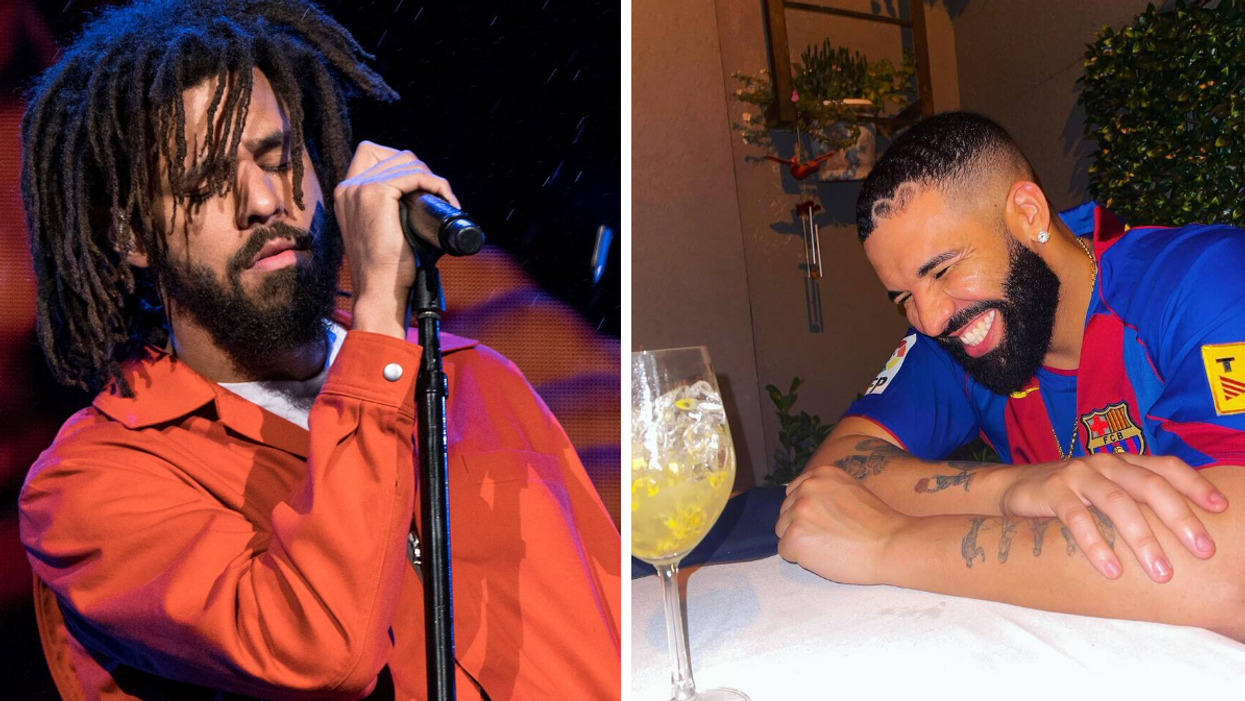 J. Cole. Right: Drake.