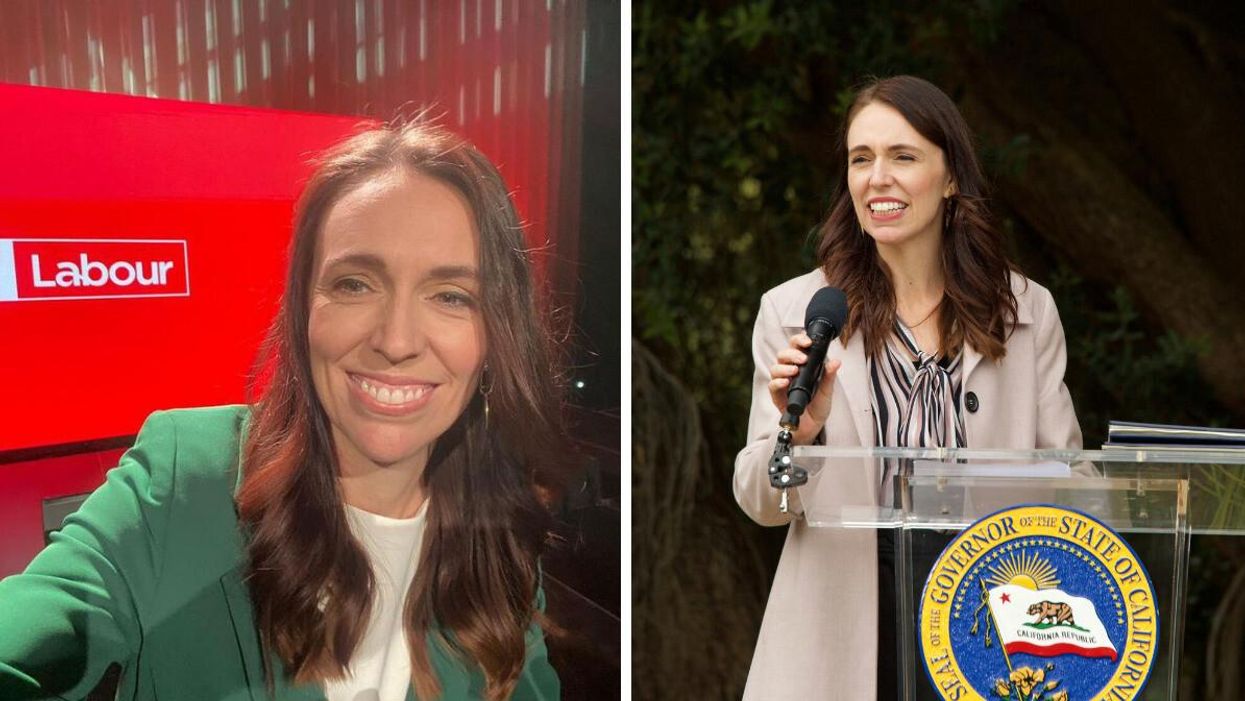 Jacinda Ardern. Right: Jacinda Ardern at the San Francisco Botanical Garden in May 2022.