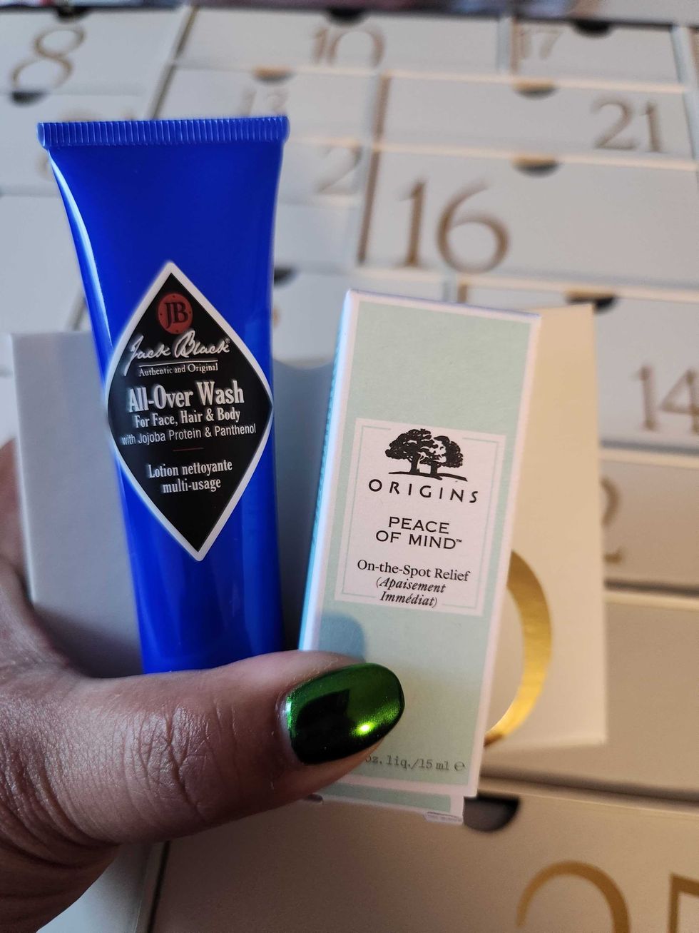 Jack Black All-Over Wash for Face, Hair and Body and Origins Peace Of Mind On The Spot Relief.