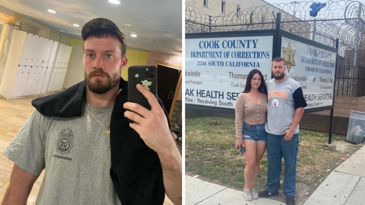 Jack Donoghue taking a mirror selfie. Right: Lana del Rey and her boyfriend Jack Donoghue outside Cook County jail.