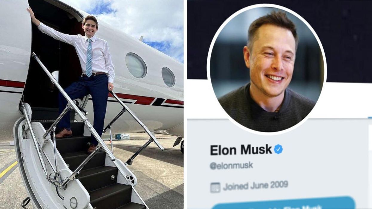 Jack Sweeney next to a plane. Right: A photo of Elon Musk on his Twitter account.