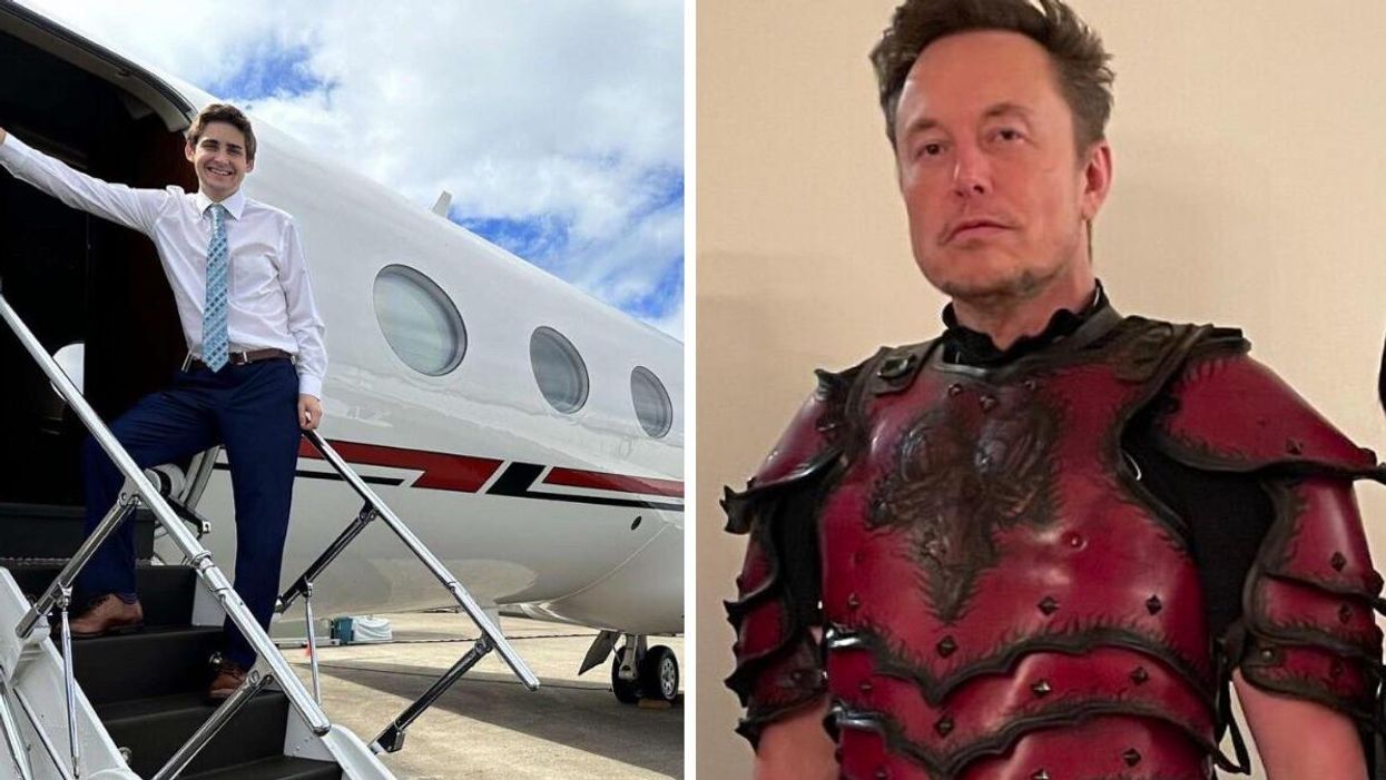 Jack Sweeney on a jet. Right: Elon Musk.