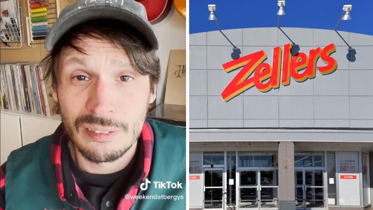Jacob Bergsma on TikTok. Right: A Zellers store.