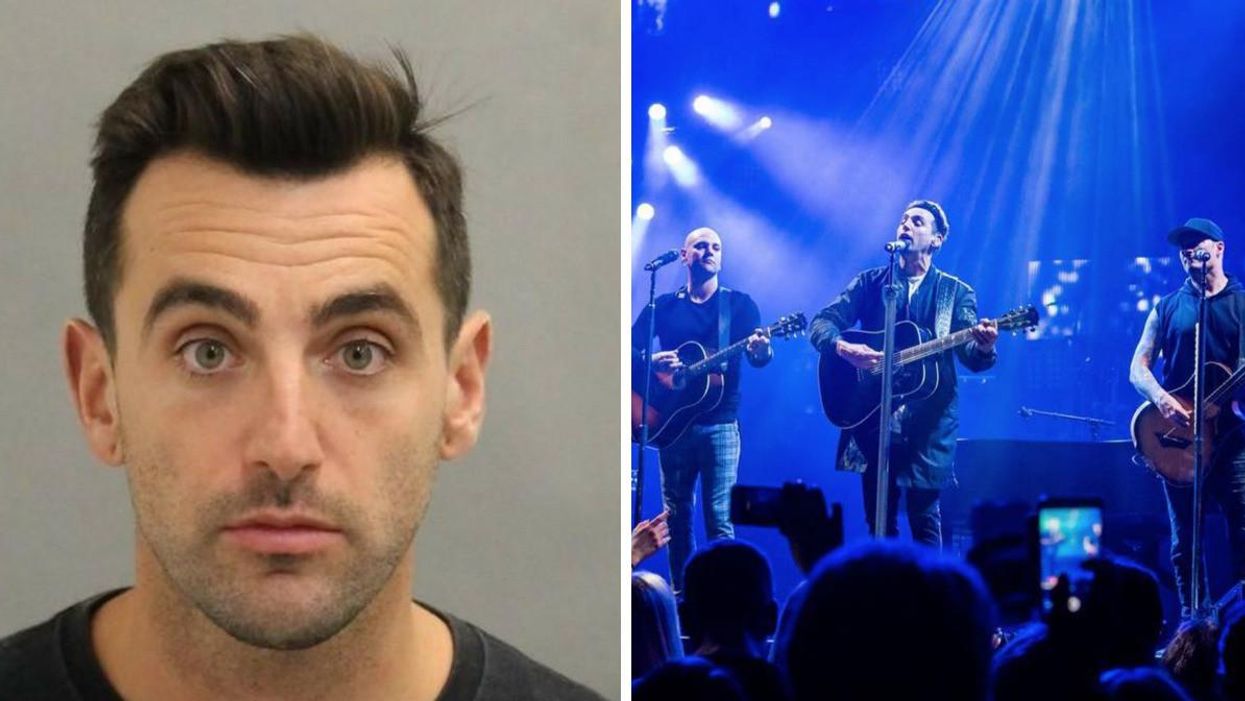 Jacob Hoggard, chanteur de Hedley. Droite : Groupe Hedley en spectacle.