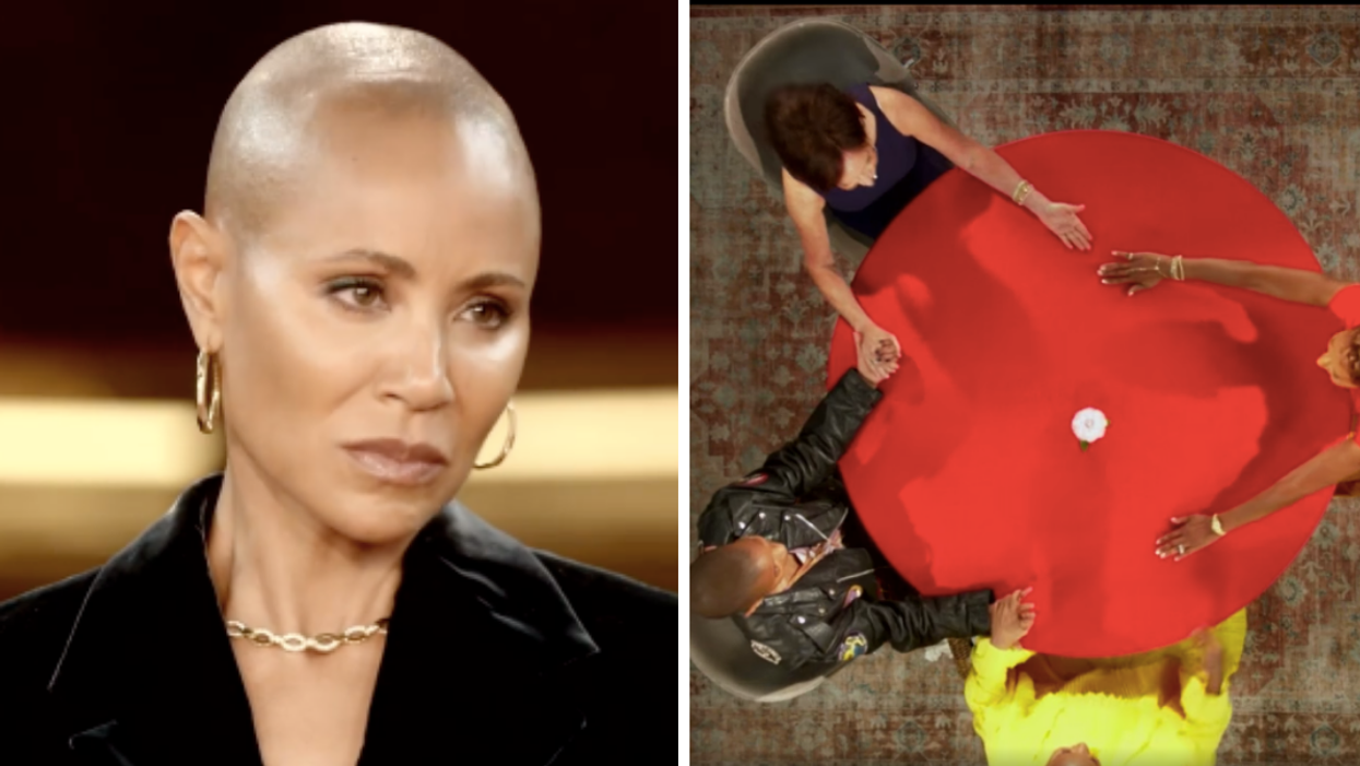 Jada Pinkett Smith. Right: People at the Red Table Talk.