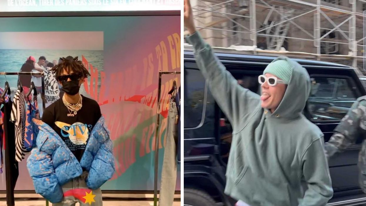 Jaden Smith au Holt Renfrew Ogilvy à Montréal. Droite : Justin Bieber au SSENSE Montréal.