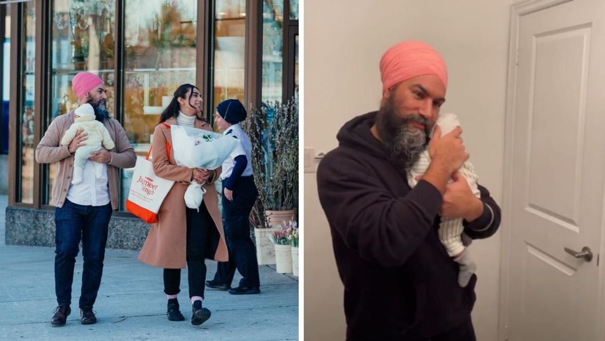 Jagmeet Singh holding his baby Anhad.