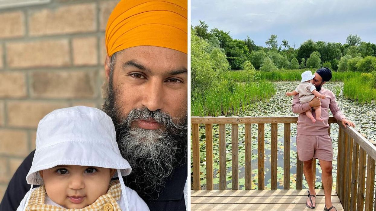 Jagmeet Singh holding his daughter Anhad.