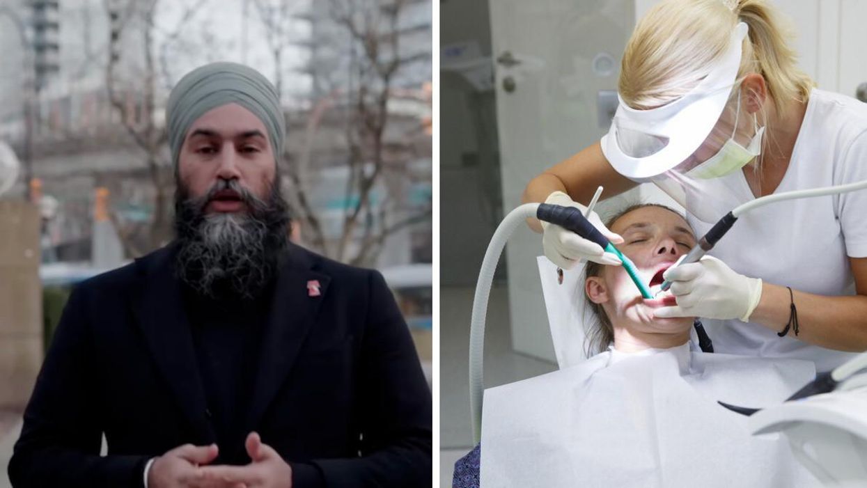 Jagmeet Singh. Right: Dental procedure.