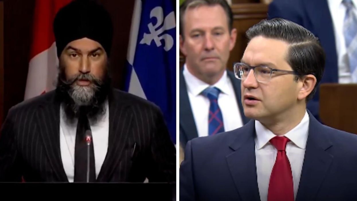 Jagmeet Singh. Right: Pierre Poilievre.