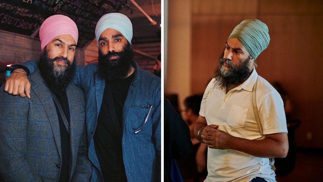Jagmeet Singh standing side by side with his brother Gurratan Singh. Right: Jagmeet Singh.