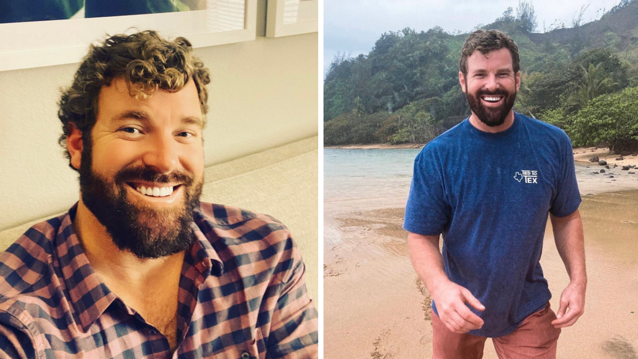 James McCoy Taylor in a checkered shirt. Right: Taylor in a blue shirt.