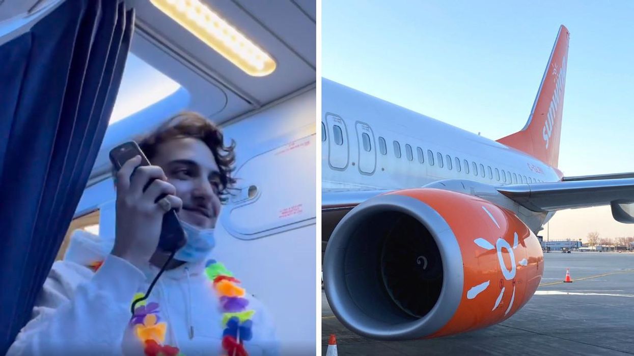 James William Awad dans le vol du 30 décembre 2021. Droite : Avion Sunwing.