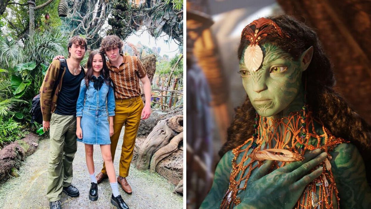 Jamie Flatters, Trinity Jo-Li Bliss and Jack Champion of “Avatar 2.” Right: Kate Winslet as Ronal in "Avatar: The Way Of Water."