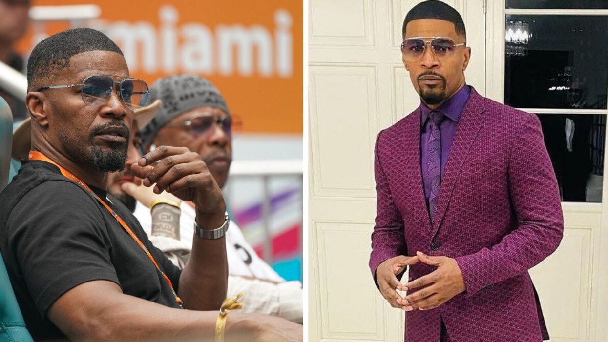 Jamie Foxx at the 2023 Miami Open. Right: Jamie Foxx.