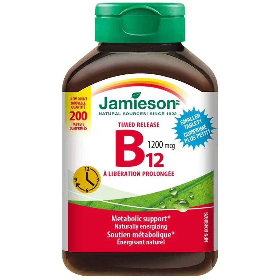 Jamieson timed-release B12 vitamins, 1,200 mcg, 200 tablets.