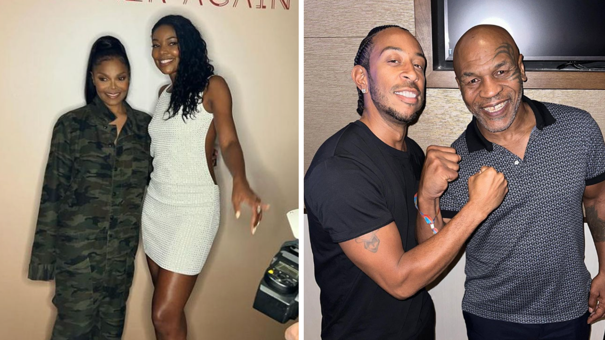 Janet Jackson and Gabrielle Union. Right: Ludacris and Mike Tyson.