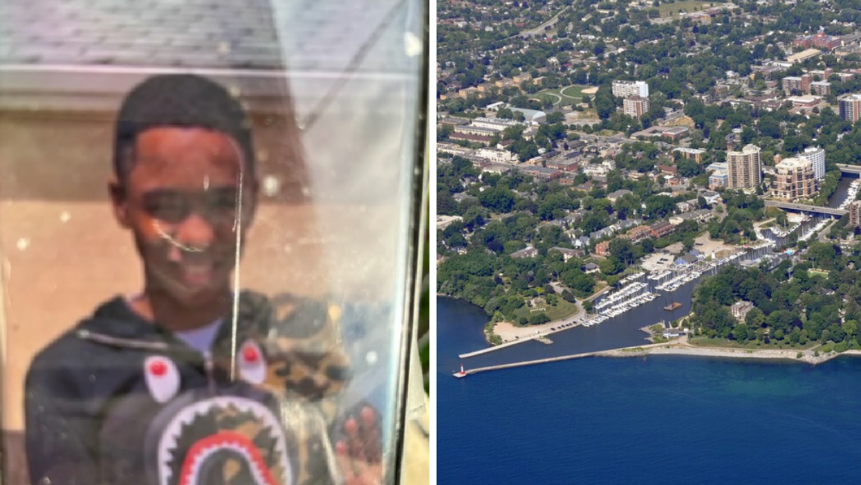 Jarrell Harris. Right: Aerial view of Oakville, Ontario.
