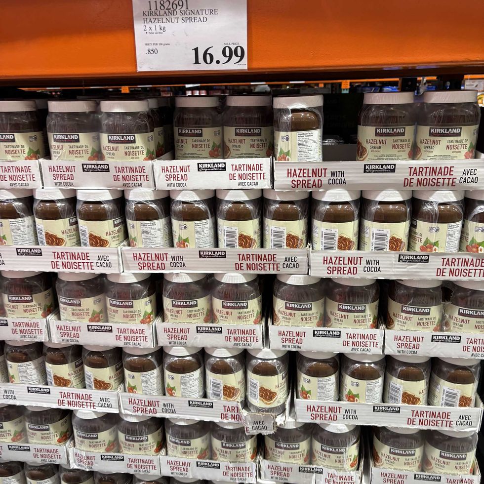 jars of Kirkland Signature hazelnut spread at costco