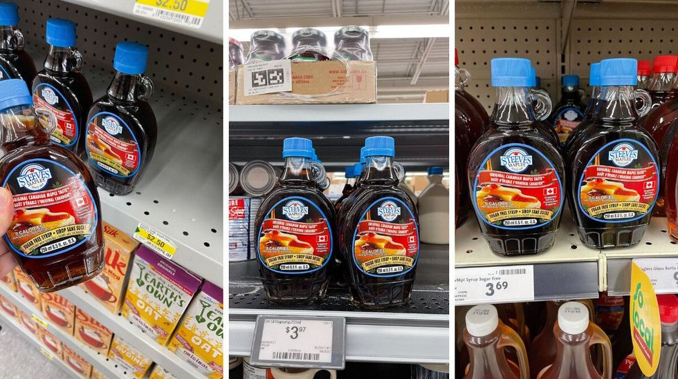 jars of maple syrup from steeves maples at dollarama, walmart and sobeys