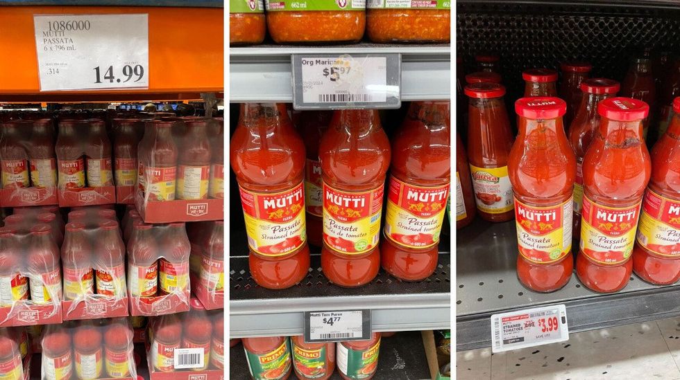 jars of mutti passata at costco, walmart and metro