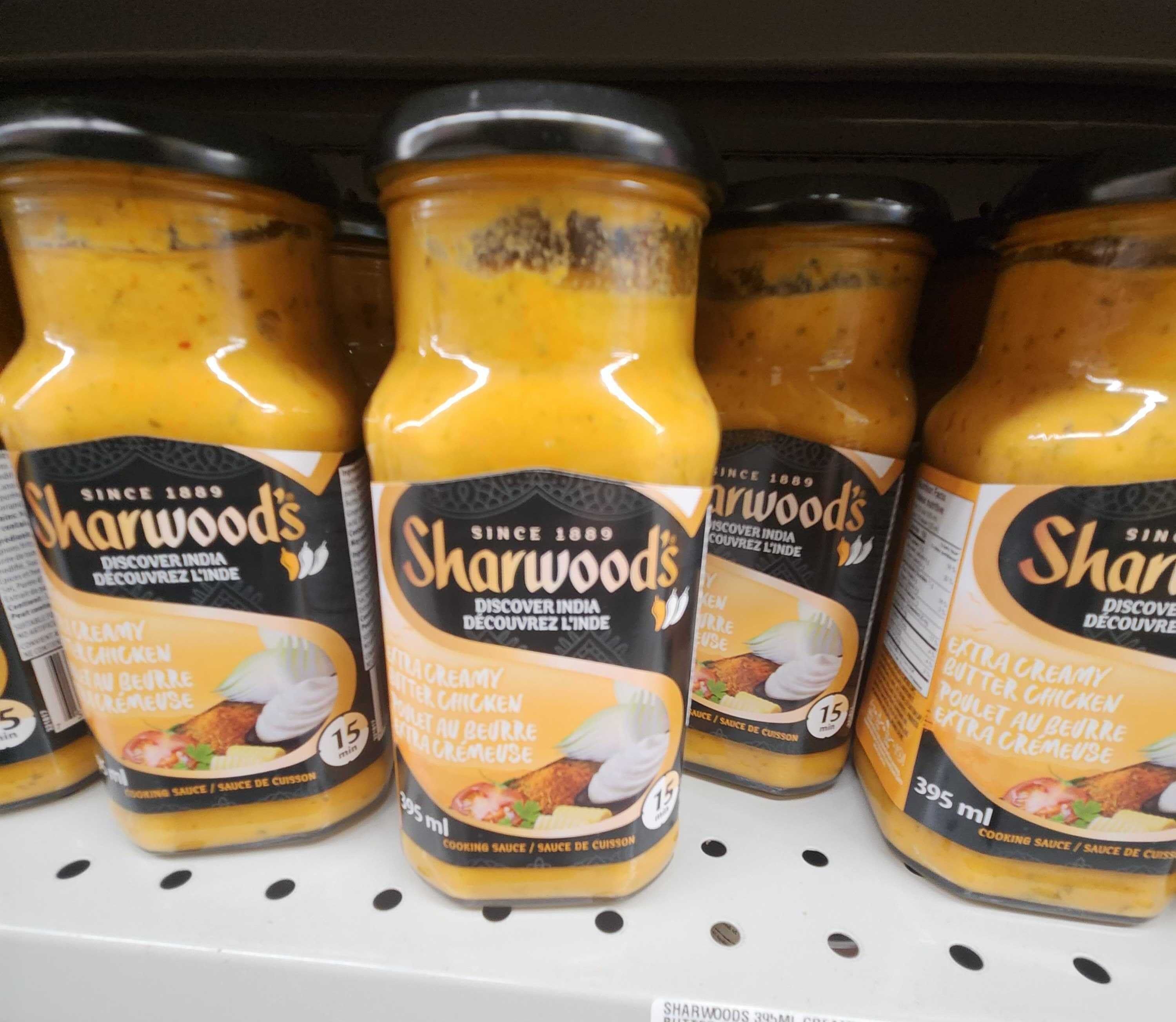 Jars of Sharwood's Extra Creamy Butter Chicken.
