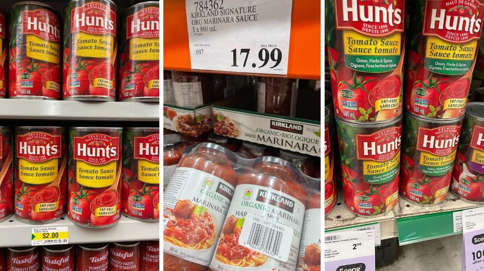 jars of tomato sauce at dollarama, costco and sobeys