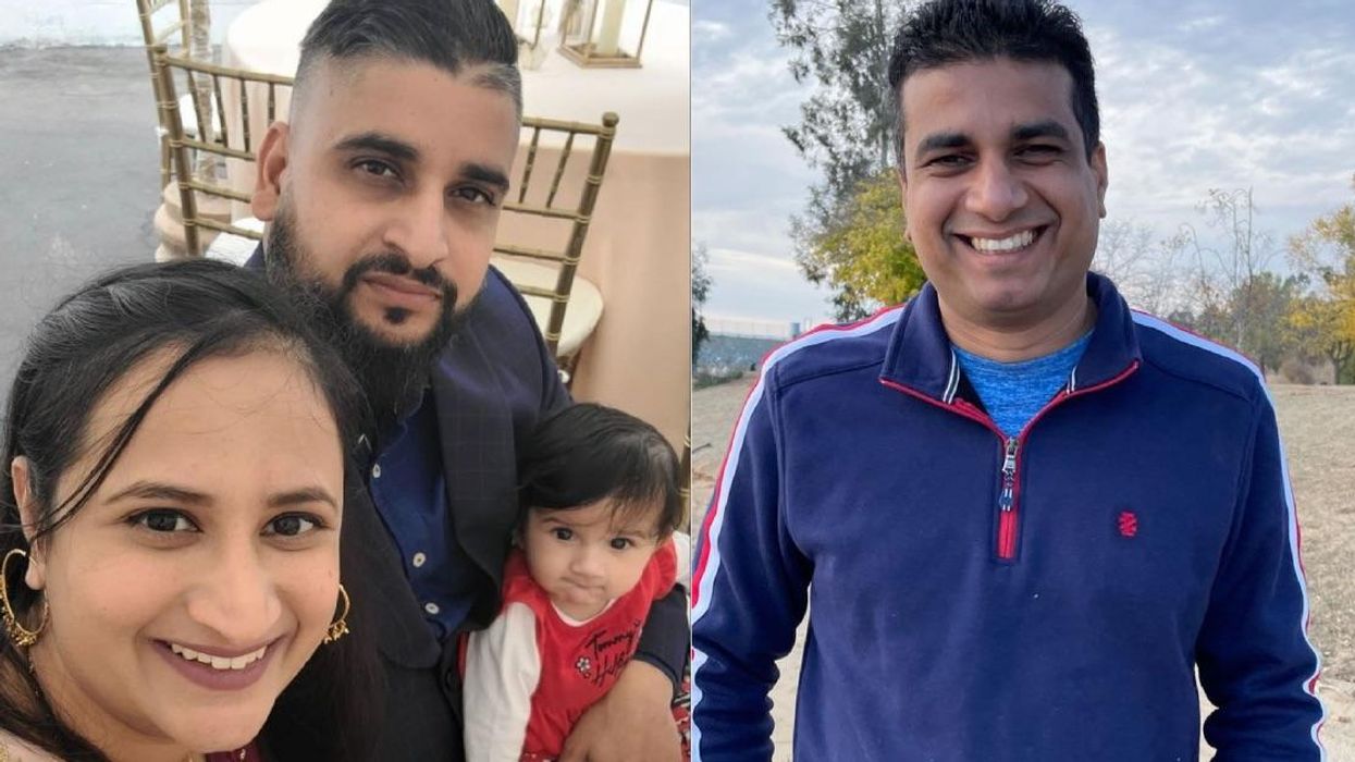 Jasleen Kaur, her husband Jasdeep Singh and their daughter Aroohi Dheri. Right: Amandeep Singh.