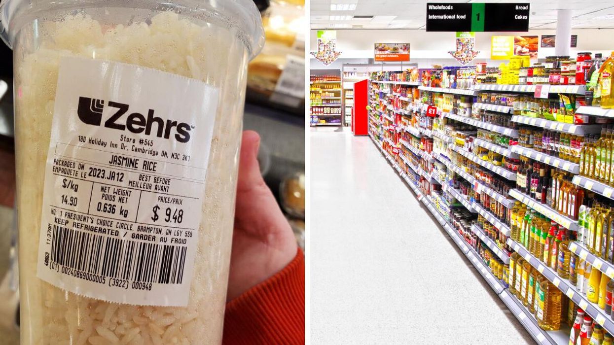 Jasmine rice at Zehrs. Right: A supermarket aisle.