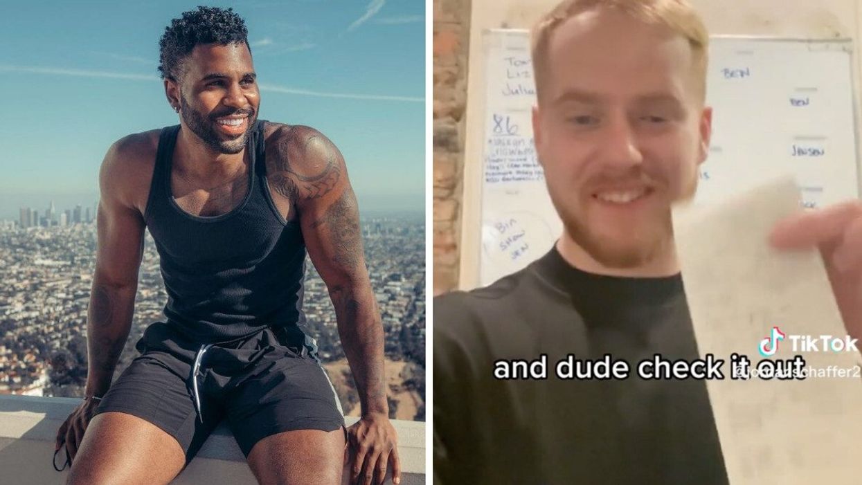 Jason Derulo. Right: The server showing the bill in his TikTok video.