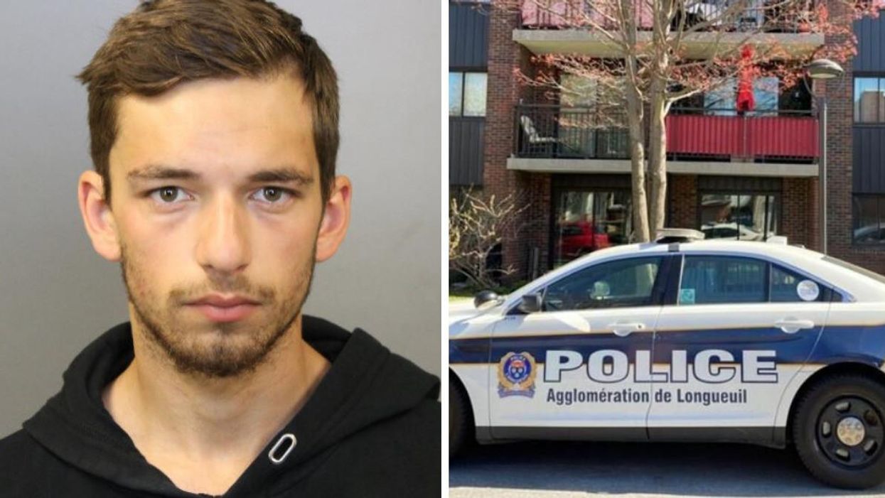 Jason Rondeau-Dufresne, arrêté à Longueuil. Droite : Auto-patrouille Longueuil.