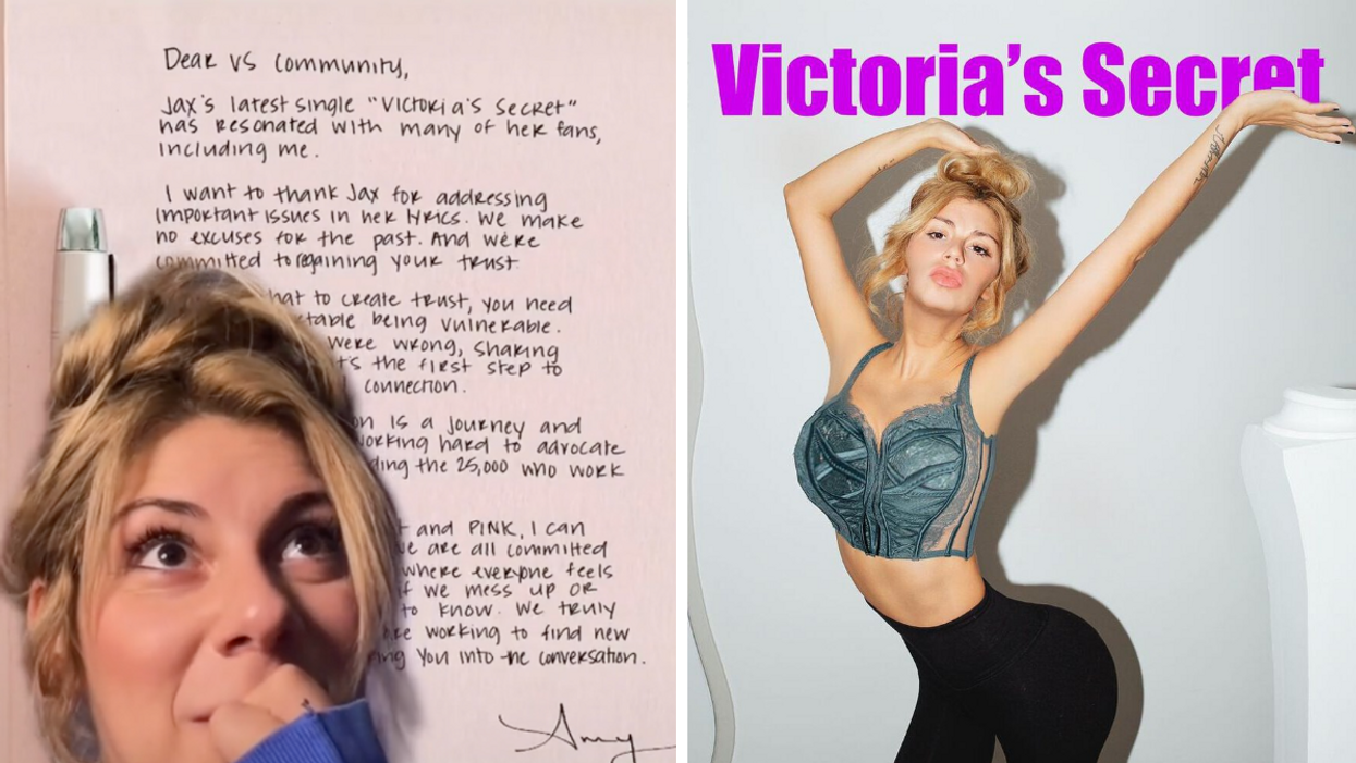 Jax with the Victoria's Secret note. Right: Jax in a warped graphic of herself.
