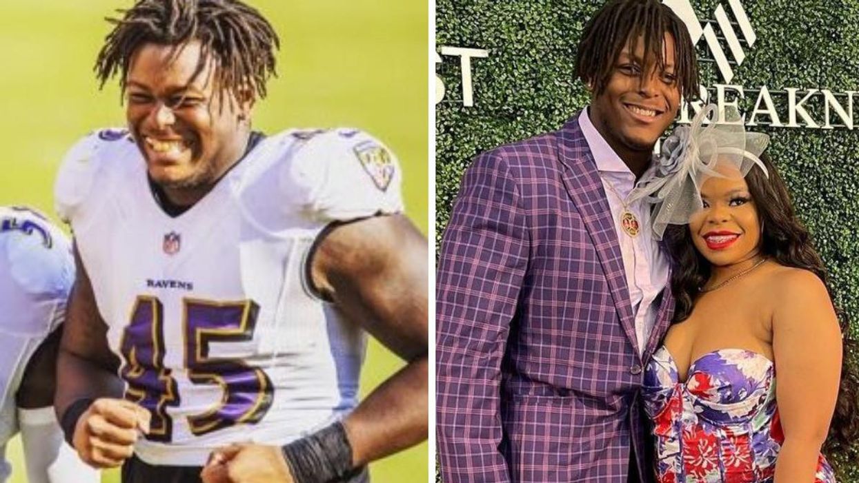 Jaylon Ferguson. Right: Ferguson and girlfriend Doni Smith.