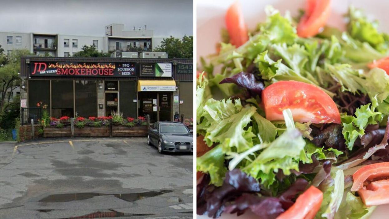 JD Southern Smokehouse. Right: A mixed salad.