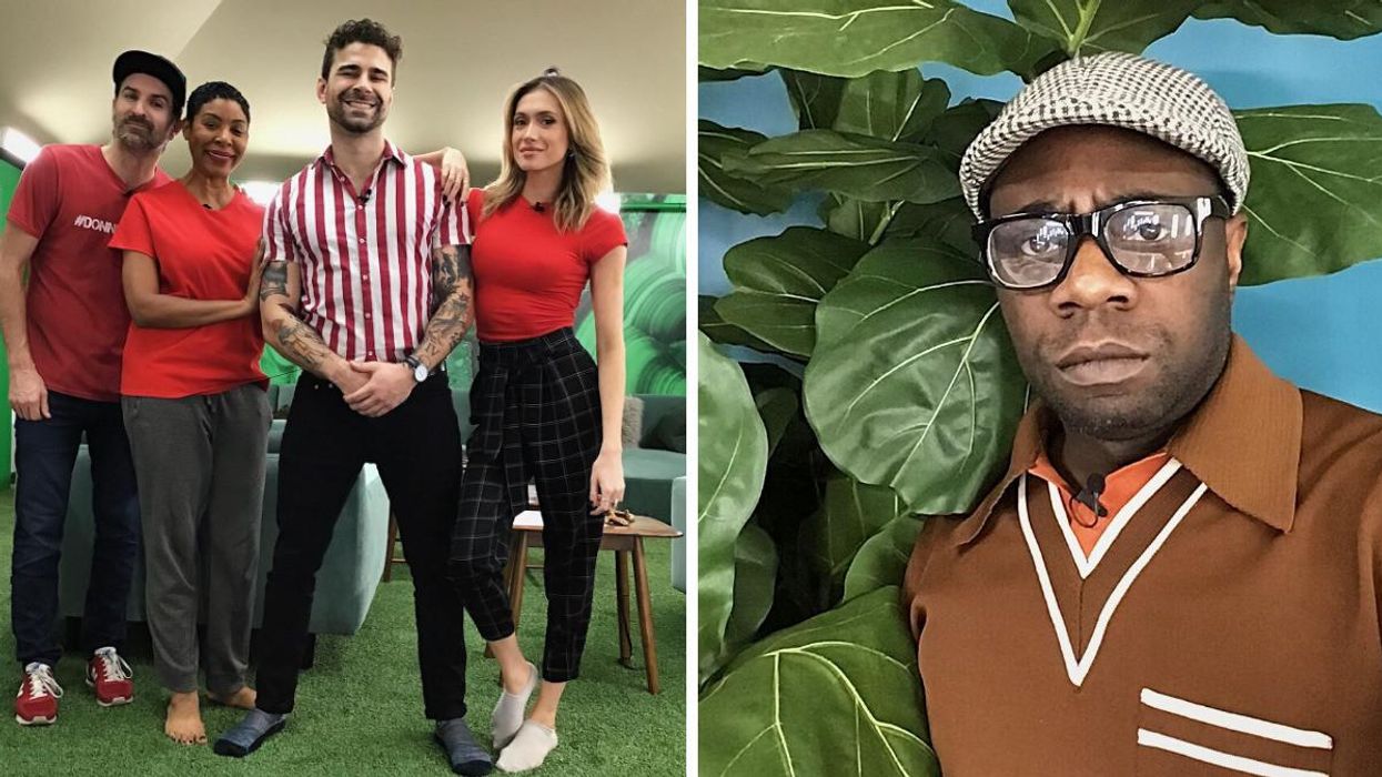 Jean-Thomas, Varda, Kevin et Lysandre de Big Brother Célébrités 2021. Droite: Richardson Zéphir devant une plante.