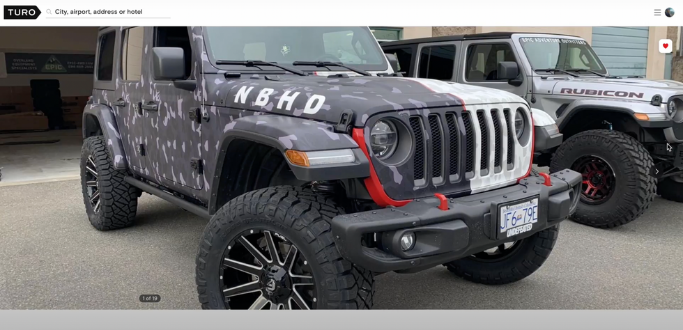Jeep in the Turo website.