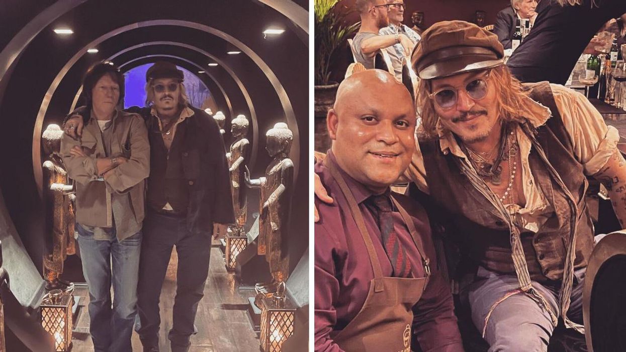 Jeff Beck and Johnny Depp. Right: Depp with a Varanasi staff member.