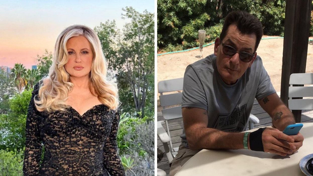 Jennifer Coolidge. Right: Charlie Sheen.