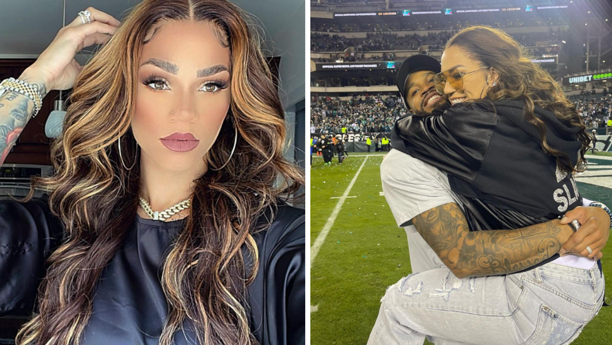Jennifer Slay. Right: Darius Slay and Jennifer Slay on the football field.