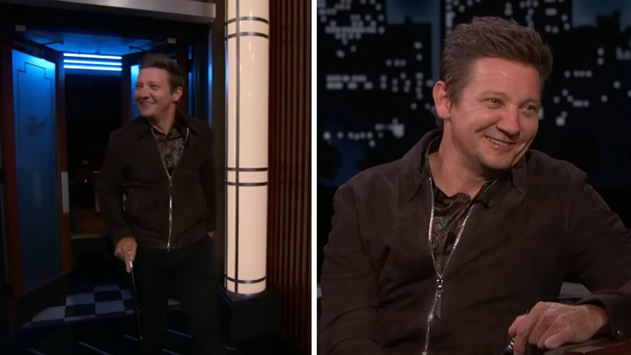 Jeremy Renner on 'Jimmy Kimmel Live' on April 10, 2023.