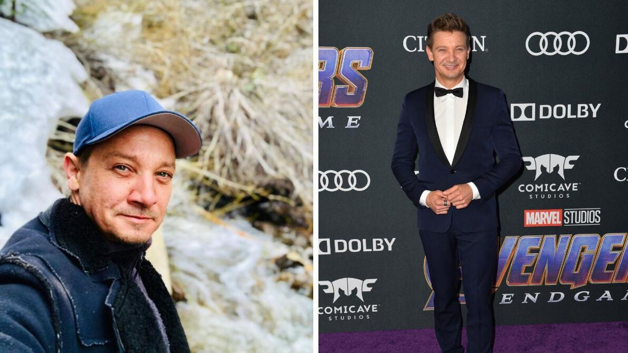 Jeremy Renner. Right: Jeremy Renner at the world premiere of Marvel Studios "Avengers: Endgame" in 2019.