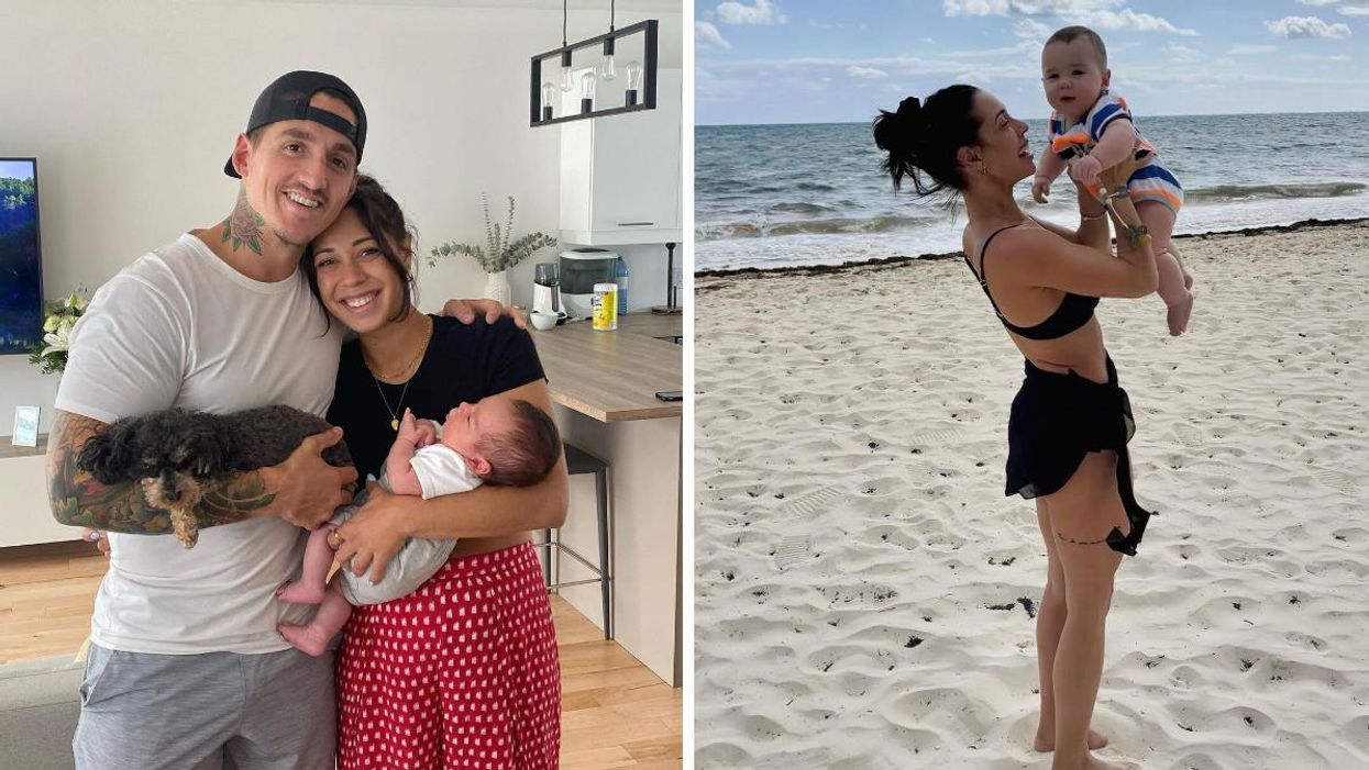 Jerry Blackburn, Maude Lavoie et leur fils Jackson. Droite : Maude avec son fils.