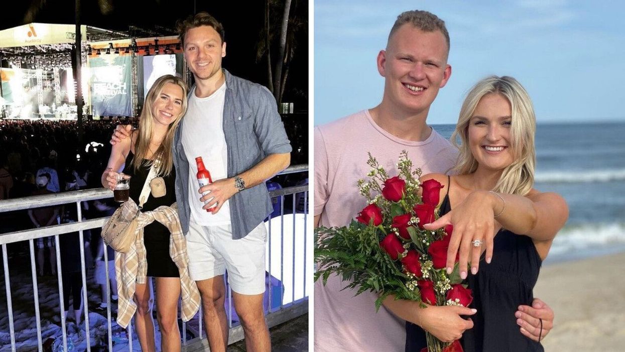 Jessica and Samson Reinhart. Right: Brady Tkachuk and Emma Farinacci.