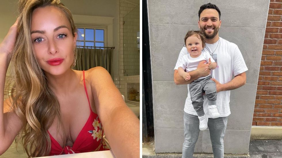 Jessica Batten. Right: Mark Cuevas holding his son.