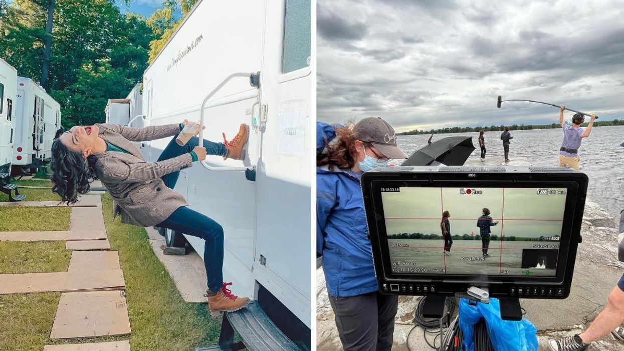 Jessica Szohr. Right: La vie compliquée de Léa Olivier film crew.