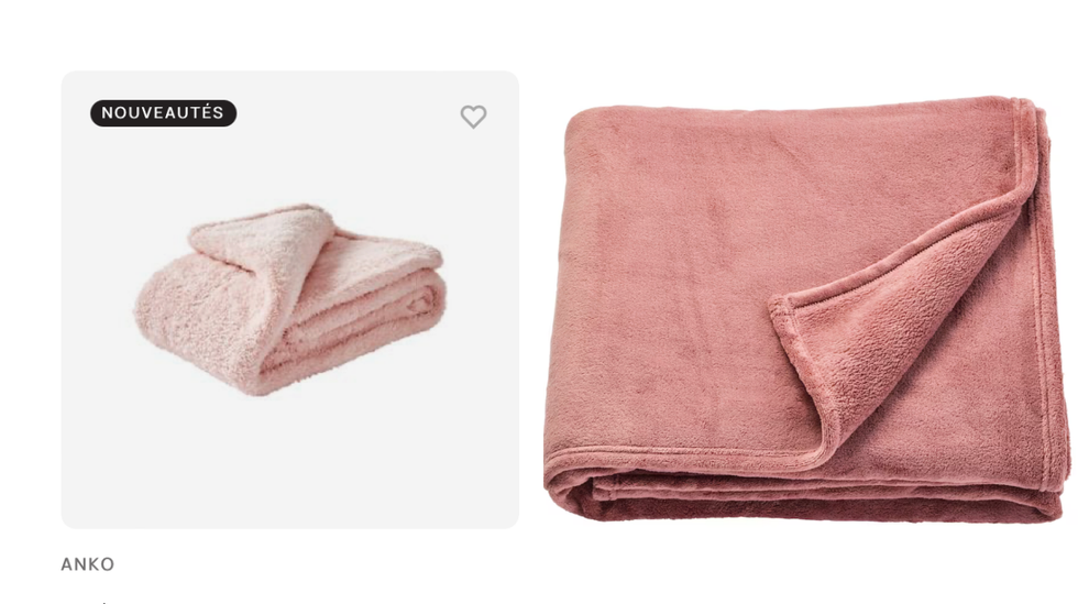 Jet\u00e9 de lit rose. Droite : Couvre-lit rose fonc\u00e9.