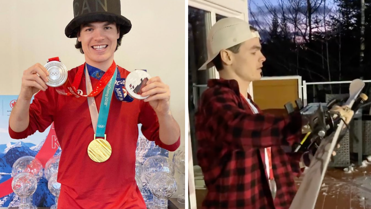 Jeux olympiques 2022 : Mikaël Kingsbury sabre du champagne avec son ski (PHOTOS)