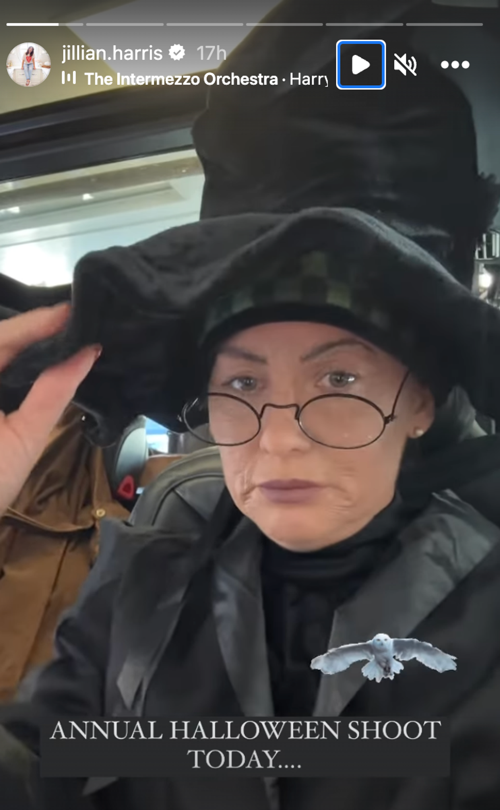 Jillian Harris dressed up as Professor McGonagall from the Harry Potter series.